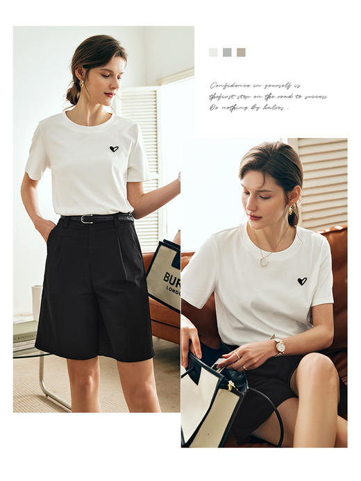OLrain欧芮儿法式白色短袖T恤女夏季2023年新款爱心刺绣烫钻上衣 商品图2