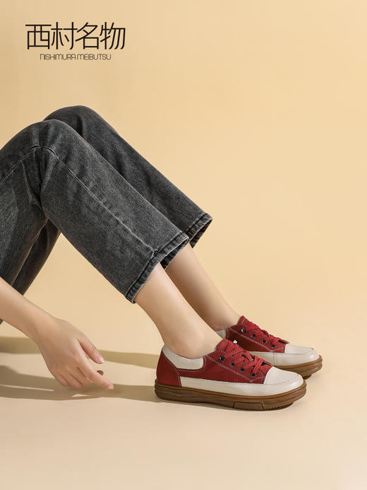 西村名物2023秋季新款厚底运动休闲板鞋女鞋英伦风小皮鞋34191 商品图0