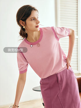 OLrain欧芮儿法式粉色针织衫女夏季2023年新款宽松撞色冰爽套头衫