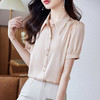 法式纯色上衣，真丝短袖衬衫女设计感小众夏季泡泡袖桑蚕丝衬衣KQN-60180 商品缩略图1