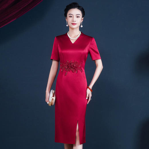 JC-WR5295夏季年轻短袖喜庆喜婆婆婚礼婚宴礼服旗袍裙连衣裙喜服 商品图2