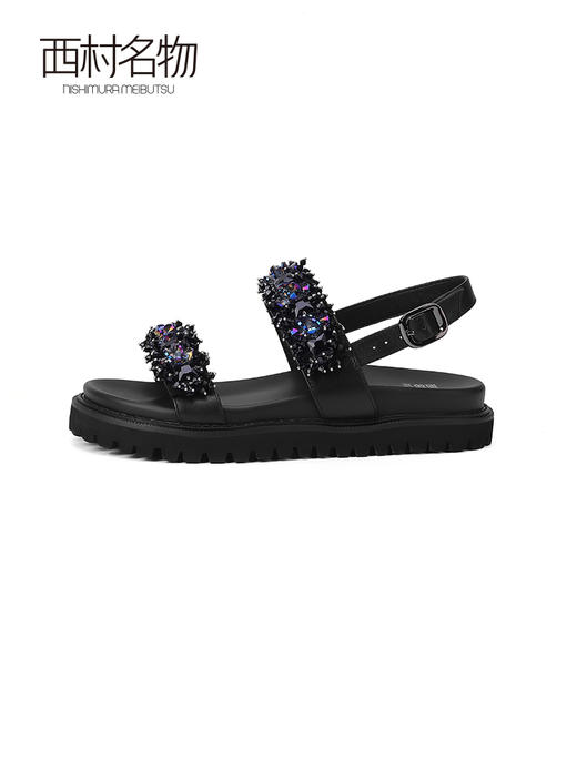西村名物2023夏季新款平底凉鞋女法式一字带休闲沙滩凉拖23521 商品图1