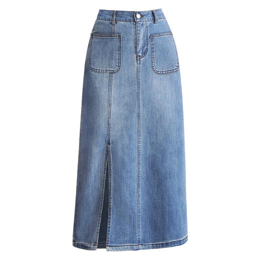 修身时尚，牛仔拼接中长款A字裙夏款高腰休闲侧开叉时髦半身裙MYX-33127 商品图4