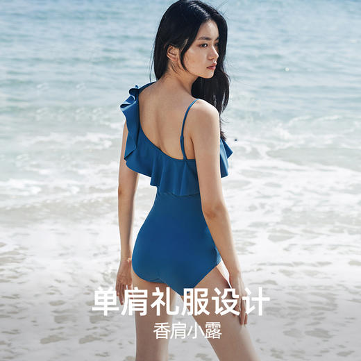 遐中小胸2023新款泳衣性感荷叶边单肩礼服连体高级感泳衣女夏 商品图2