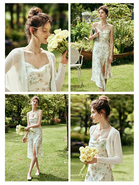 OLrain欧芮儿法式碎花连衣裙时尚套装女夏季2023新款温柔风两件套