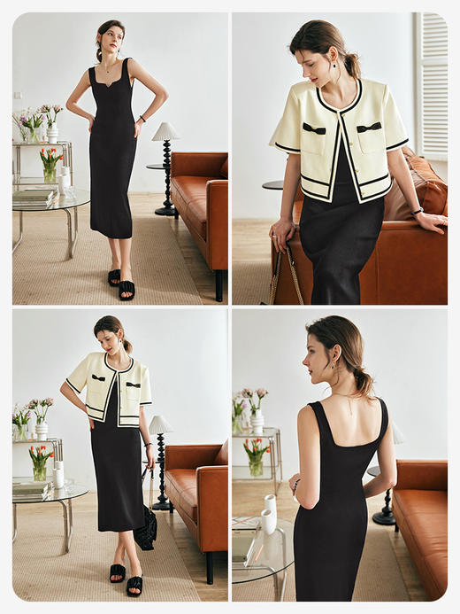 OLrain欧芮儿法式黑色背心连衣裙女夏季2023新款收腰方领无袖裙子 商品图2