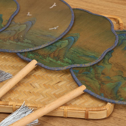 「儿童成人款！数款可选」半透明团扇舞蹈扇千里江山图团扇古风扇子汉服旗袍女扇居家日用布艺 商品图3