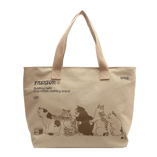 大容量猫咪图案单肩帆布包潮韩版时尚手提包日常生活袋 商品图4
