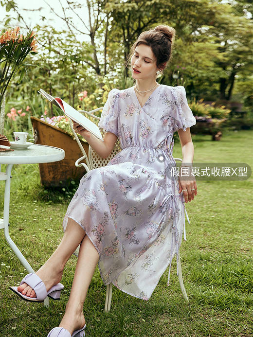 OLrain欧芮儿法式V领碎花连衣裙女夏季2023年新款收腰小清新裙子 商品图3