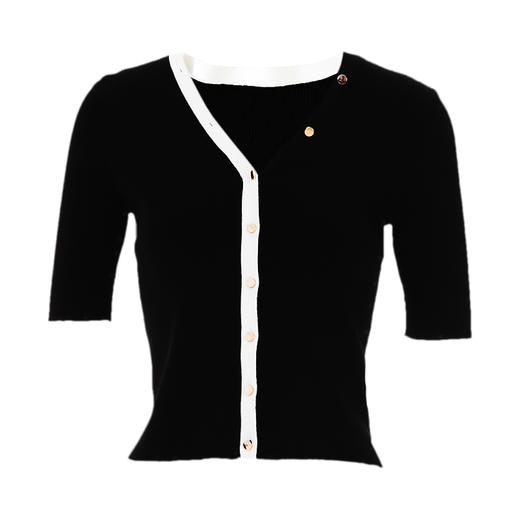 EITIE爱特爱设计感撞色V领修身显瘦基础简约短袖针织衫夏新款B01116 商品图5
