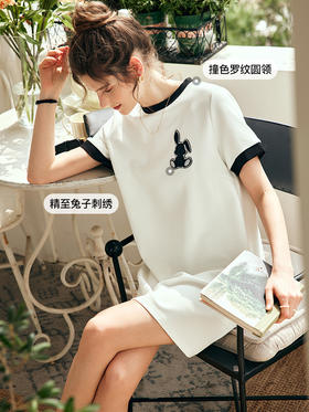 OLrain欧芮儿法式短袖T恤连衣裙女夏季2023年新款兔子刺绣卫衣裙