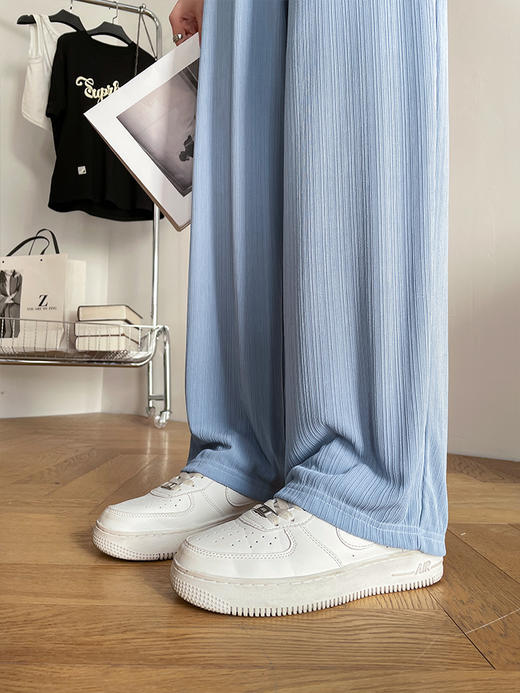 OLrain欧芮儿法式坑条阔腿休闲裤女夏季2023年新款小个子窄版长裤 商品图1