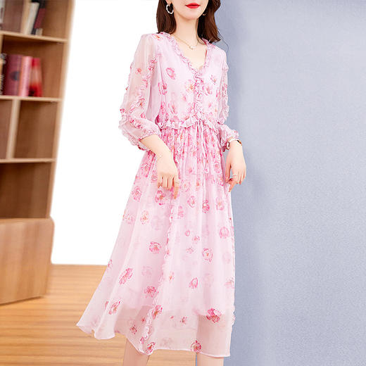夏季新款，大码中年妈妈桑蚕丝度假飘逸中长裙桑蚕丝妈妈夏装连衣裙KQN-82393786 商品图2