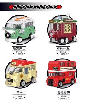 复古汽车模型回力车（22023-22026款）迪库 小颗粒拼装积木