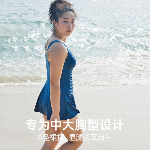 遐大胸显小大码泳衣女微胖女孩遮肉显瘦2023新品保守连衣裙式泳衣 商品图1