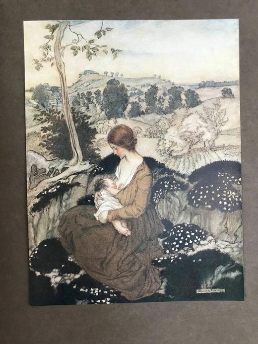 鬼才拉克姆限量签名本！1918年 斯温伯恩《生命之春：儿童诗集》 9幅彩色手工贴图与多幅黑白文间插图 犊皮（vellum）脊精装大16开 商品图11