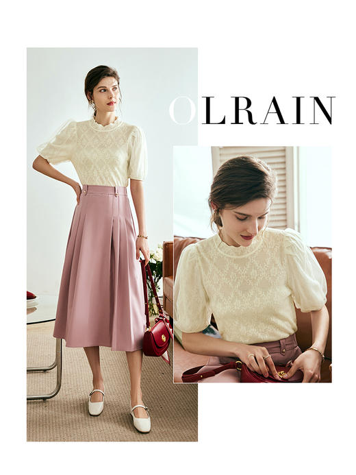 OLrain欧芮儿法式提花针织衫女夏季2023新款修身欧根纱拼接套头衫 商品图0