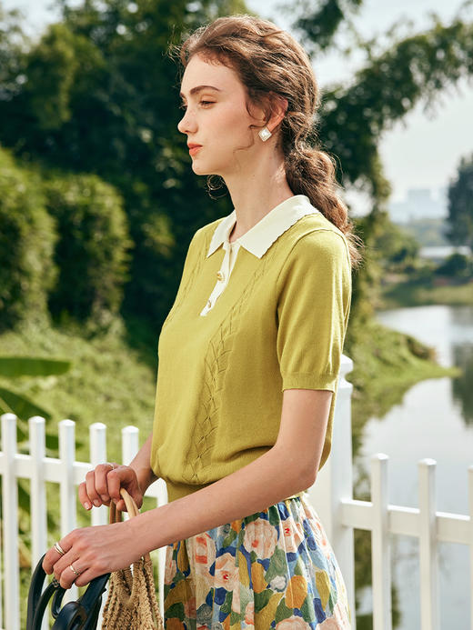 OLrain欧芮儿法式POLO领针织衫女夏季2023年新款宽松冰爽丝套头衫 商品图2