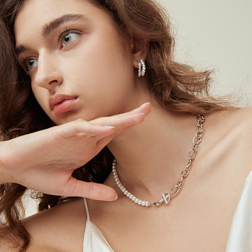 【送礼组合】ARSIS丨流光系列 流光小耳钉（银色）+流光拼接项链 商品图4