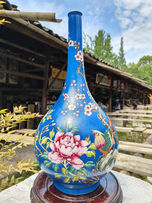 蓝地锦堂富贵胆瓶 商品图0