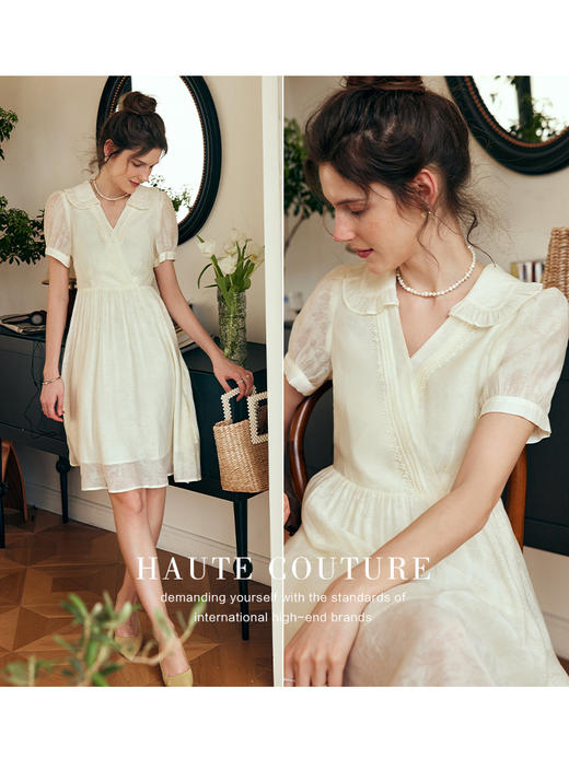 OLrain欧芮儿法式娃娃领网纱连衣裙女夏季2023年新款收腰仙女裙子 商品图2