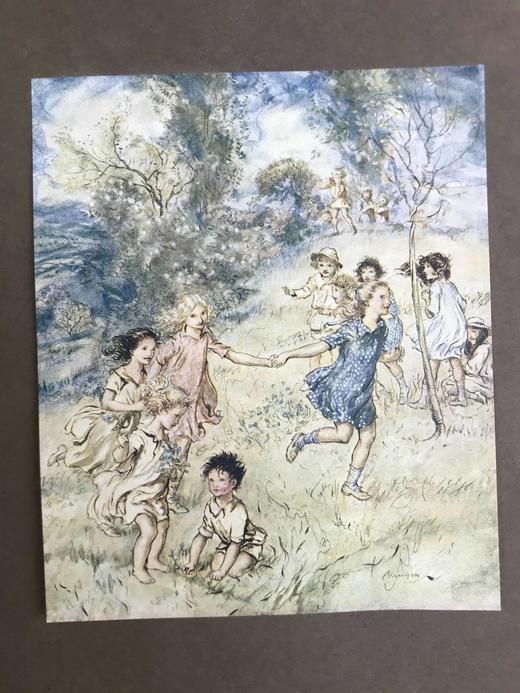 鬼才拉克姆限量签名本！1918年 斯温伯恩《生命之春：儿童诗集》 9幅彩色手工贴图与多幅黑白文间插图 犊皮（vellum）脊精装大16开 商品图13