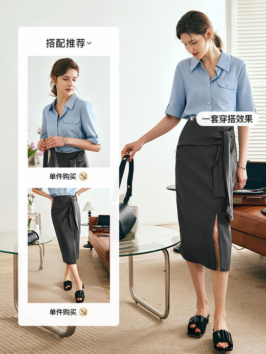 OLrain欧芮儿法式蓝色短袖衬衫女夏季2023年新款宽松百搭通勤衬衣 商品图3