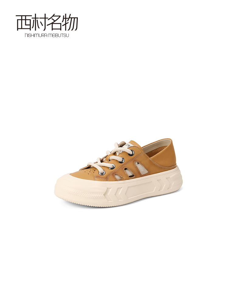西村名物2023秋季新款复古透气镂空两穿小白鞋女百搭板鞋33991