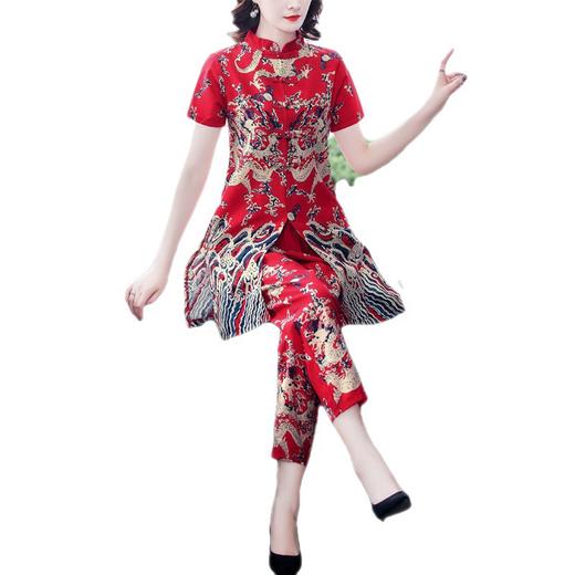 夏季新款民族风棉麻时尚休闲套装洋气唐装休闲裤妈妈旗袍两件套DD 商品图4