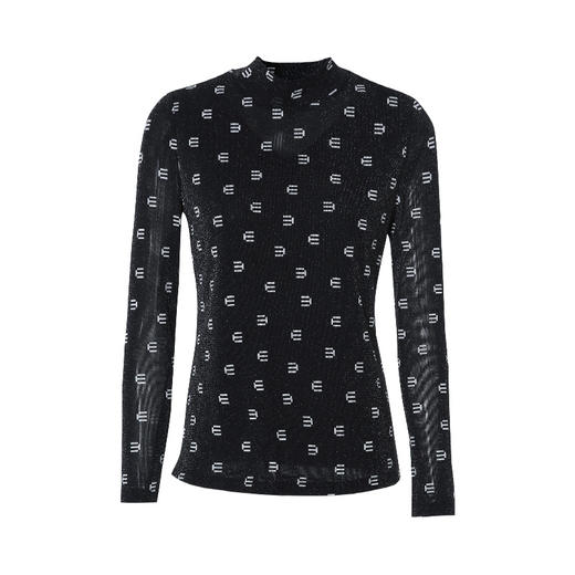 EITIE爱特爱春新款气质半高领字母印花金丝针织显瘦T恤上衣A2313107 商品图5