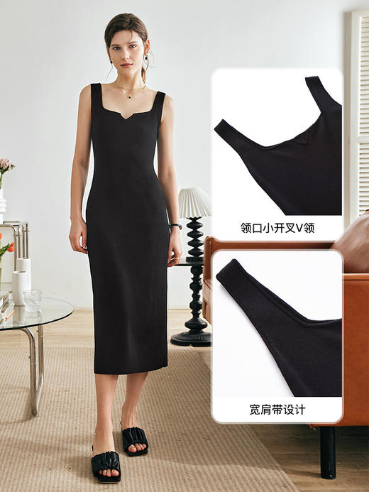 OLrain欧芮儿法式黑色背心连衣裙女夏季2023新款收腰方领无袖裙子 商品图1