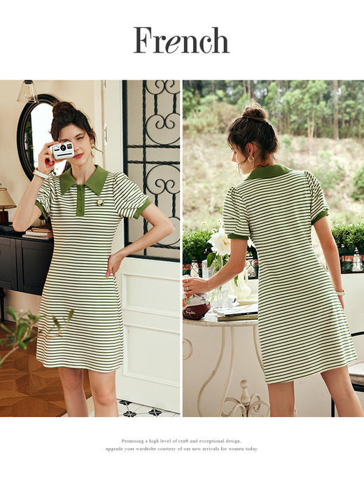 OLrain欧芮儿法式POLO领条纹连衣裙女夏季2023年新款小清新卫衣裙 商品图2