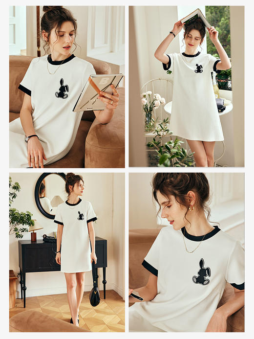 OLrain欧芮儿法式短袖T恤连衣裙女夏季2023年新款兔子刺绣卫衣裙 商品图1