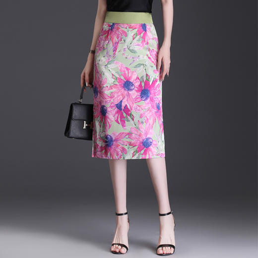 优雅气质，印花通勤中长款修身时尚包臀裙夏款高腰半身裙MYX-6678 商品图3