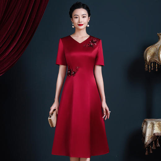 JC-5396喜婆婆婚宴装参加婚礼服高贵优雅晚礼服裙年轻大码裙 商品图0