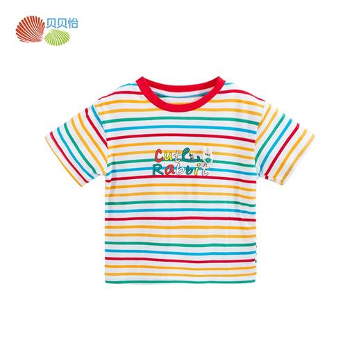 贝贝怡童装女童彩色条纹短袖女宝宝英文字母印花上衣女孩百搭T恤 商品图6