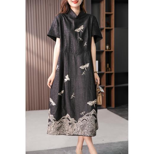 YX【定制15天】刺绣真丝连衣裙女2024夏季新款龟纹裂复古旗袍桑蚕丝长裙子 商品图1