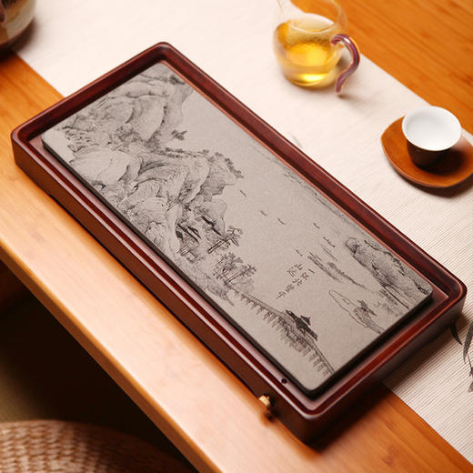 祥福 无垠茶盘 现代乌金石高端家用干泡台茶台茶具茶海茶盘 干泡盘重竹加石材62*23 商品图3