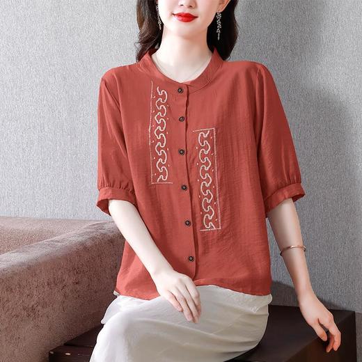 KQL-A83N6287绣花衬衫女装新款短袖棉麻上衣宽松大码休闲女士小衫 商品图0