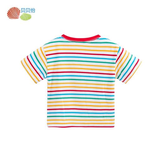 贝贝怡童装女童彩色条纹短袖女宝宝英文字母印花上衣女孩百搭T恤 商品图7
