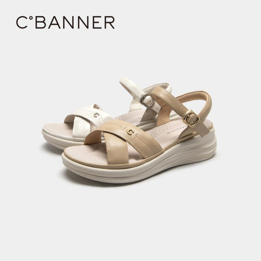 千百度女鞋夏季休闲凉鞋舒软桂花酿坡跟凉鞋踩屎感一字带A23360102 商品图4