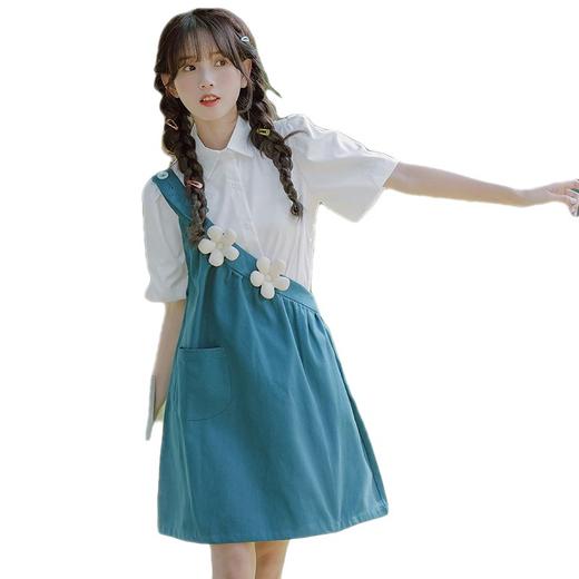 【单肩可爱减龄宽松显瘦新款背带裙】+立领短袖衬衣休闲两件套，甜美可爱小花设计清新简约，单肩带新颖潮流 商品图4