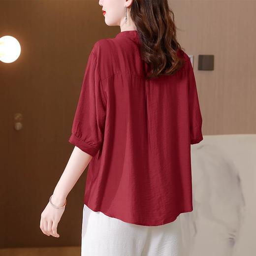 KQL-A83N6287绣花衬衫女装新款短袖棉麻上衣宽松大码休闲女士小衫 商品图3