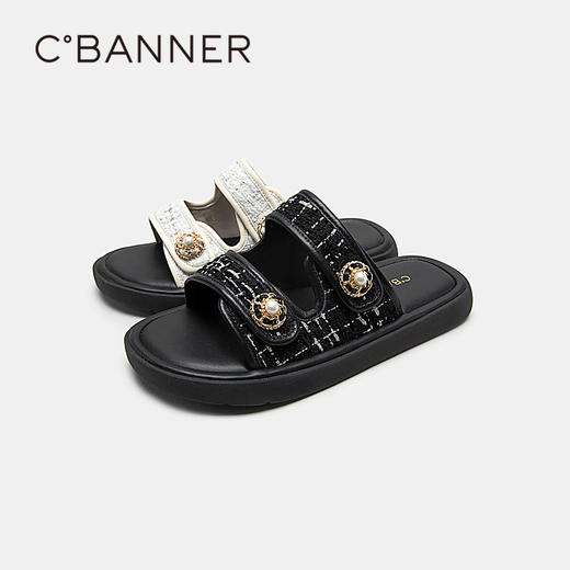 千百度女鞋夏季酷感小香风凉拖休闲沙滩海边拖鞋外穿A23375108 商品图1