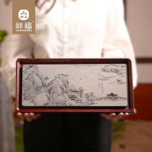 祥福 无垠茶盘 现代乌金石高端家用干泡台茶台茶具茶海茶盘 干泡盘重竹加石材62*23 商品图2