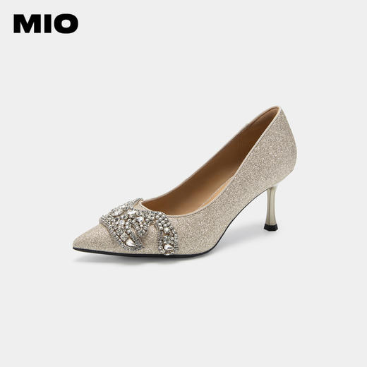 MIO米奥秋季新璀璨闪钻尖头细跟银色高跟鞋婚鞋单鞋女鞋M234401082 商品图2