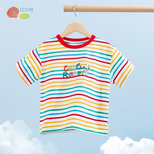 贝贝怡童装女童彩色条纹短袖女宝宝英文字母印花上衣女孩百搭T恤 商品图3