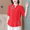 KQL-A83N6285绣花衬衫女装新款短袖棉麻上衣宽松大码休闲女士小衫 商品缩略图1