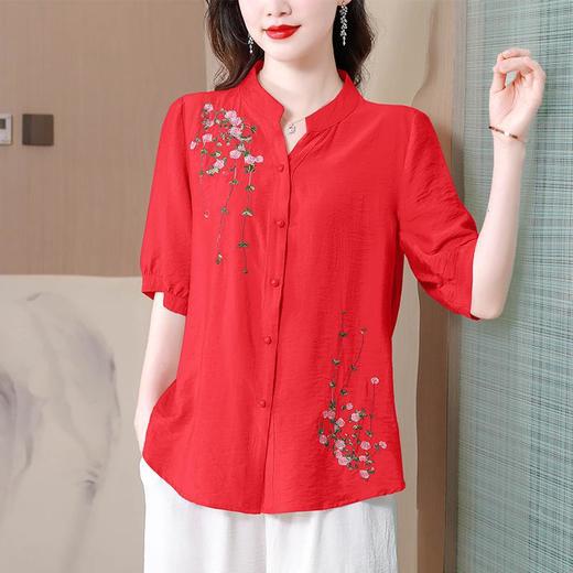 KQL-A83N6285绣花衬衫女装新款短袖棉麻上衣宽松大码休闲女士小衫 商品图1