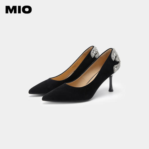 MIO米奥尖头浅口羊皮婚鞋优雅灵动钻饰细跟宴会高跟鞋质感女鞋M234401073 商品图1